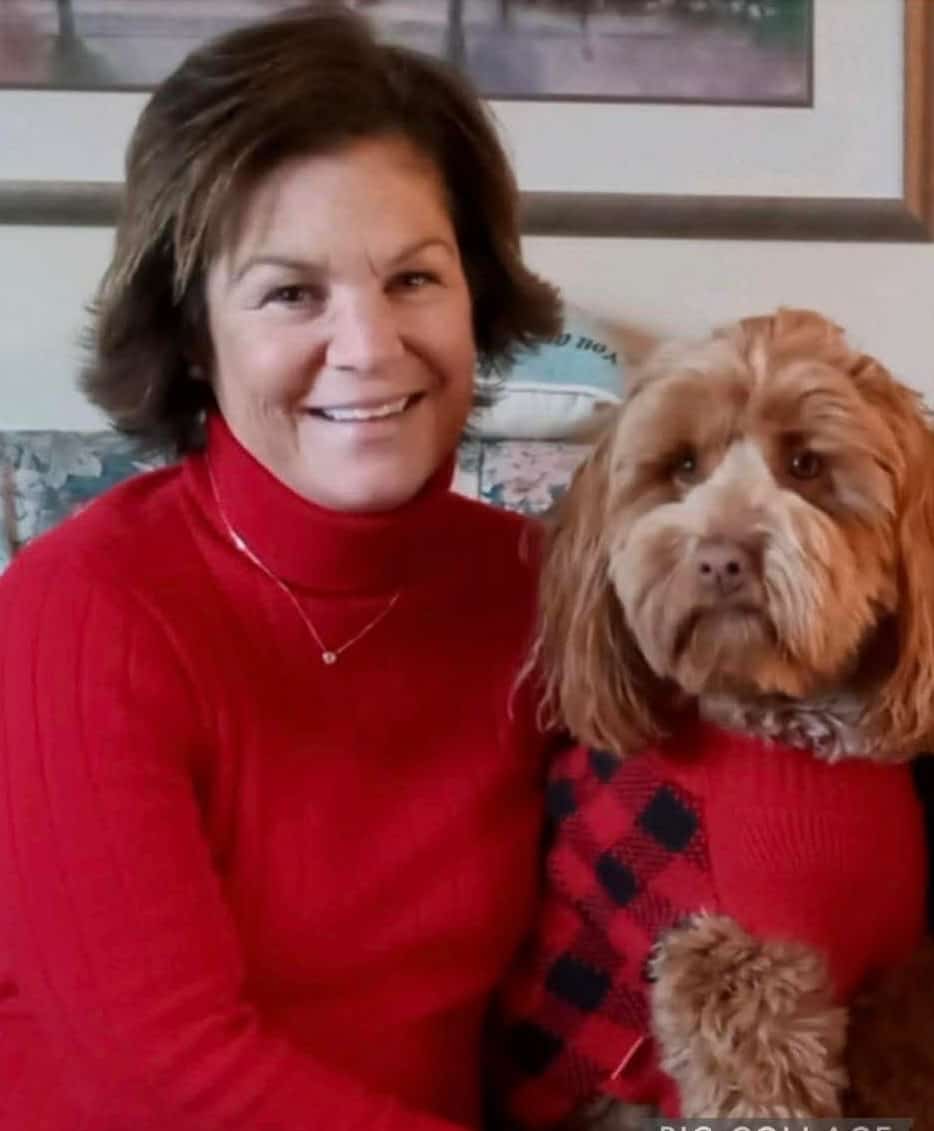 Happy family with labradoodle